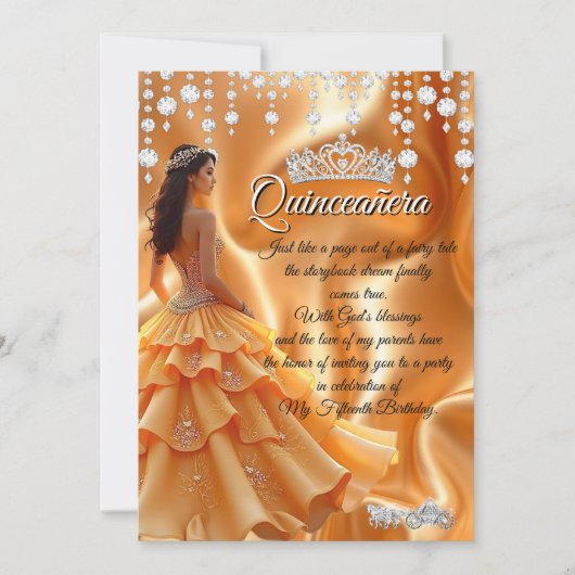 Quinceanera Gouden Geel Sinaasappel Koets Tiara Kaart (Voorkant)
