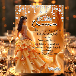 Quinceanera Gouden Geel Sinaasappel Koets Tiara Kaart