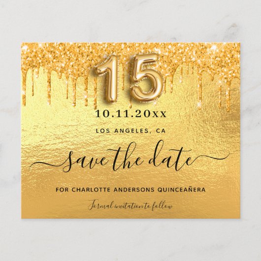 Quinceanera gouden glitters glazuur budget save th flyer (Voorkant)