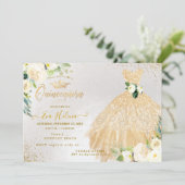 Quinceañera, Gouden Glitters Gown Cream Rozen Kaart (Staand voorkant)