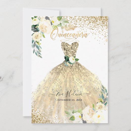Quinceañera, Gouden Glitters Gown Cream Rozen Kaart (Voorkant)