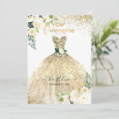 Quinceañera, Gouden Glitters Gown Cream Rozen Kaart (Staand voorkant)