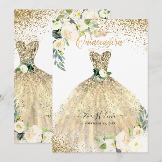 Quinceañera, Gouden Glitters Gown Cream Rozen Kaart (Voorkant / Achterkant)
