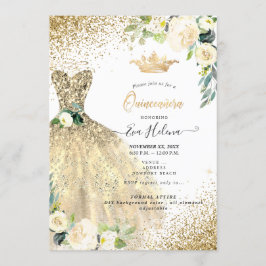Quinceañera, Gouden Glitters Gown Cream Rozen Kaart