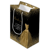 Quinceanera gouden jurk faux glitter medium cadeauzakje (Voorkant Gekanteld)