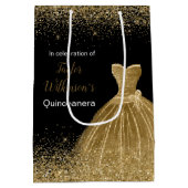 Quinceanera gouden jurk faux glitter medium cadeauzakje (Achterkant)