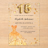 Quinceanera gouden jurk sterren Clear Acryl Uitnodigingen (Voorkant)