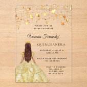 Quinceanera gouden jurk sterren Clear Acryl Uitnodigingen (Voorkant)
