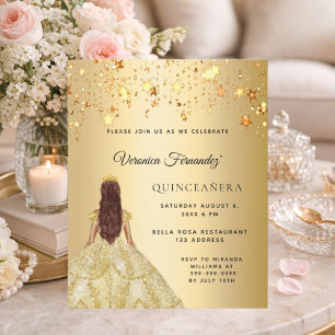 Quinceanera gouden jurk sterren uitnodiging