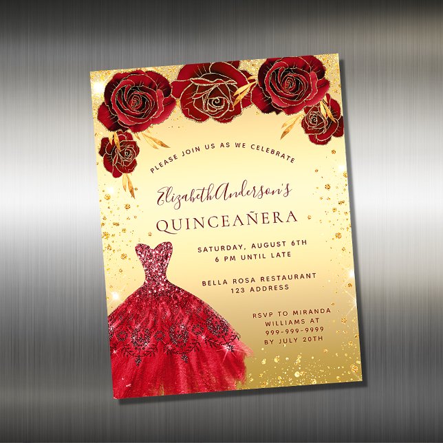 Quinceanera gouden rode jurk, magneet (Creator heeft geüpload)