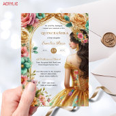 Quinceañera Gouden Roze Groene Rozen Jurk Quince Acryl Uitnodigingen