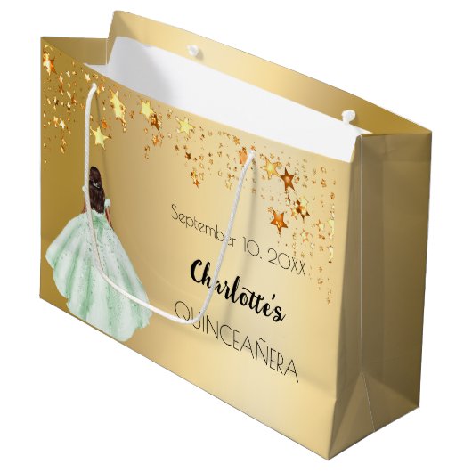 Quinceanera gouden sterren groene jurk groot cadeauzakje (Voorkant Gekanteld)