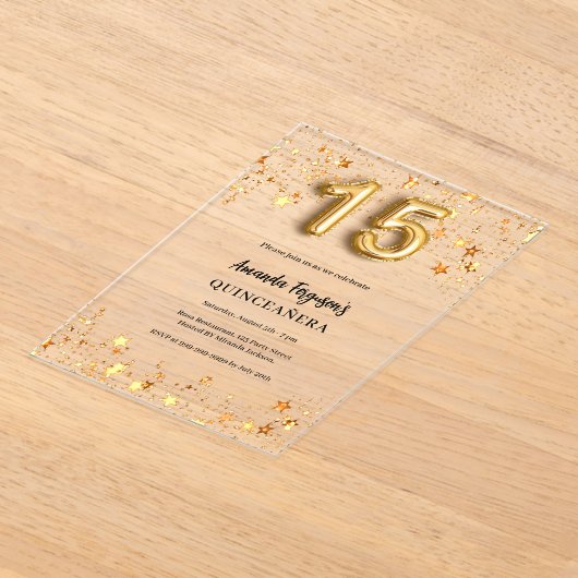Quinceanera gouden sterren helder acryl uitnodigingen (Laagn)