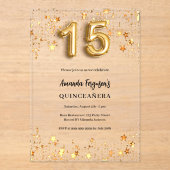 Quinceanera gouden sterren helder acryl uitnodigingen (Voorkant)