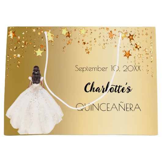 Quinceanera gouden sterren ivoren jurk groot cadeauzakje (Voorkant)