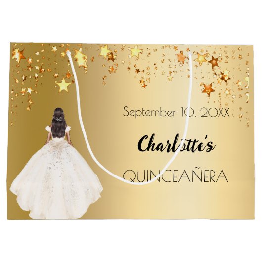 Quinceanera gouden sterren ivoren jurk groot cadeauzakje (Achterkant)
