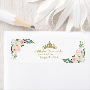 Quinceanera Gouden Tiara Blozend Roze Bloem Label
