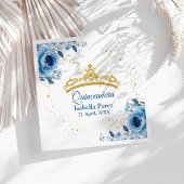 Quinceanera Gouden Tiara Glitter en Blauwe Bloemen Servet