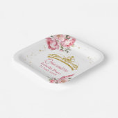 Quinceanera Gouden Tiara Glitter en Roze Bloemen Papieren Bordje (Gebogen)