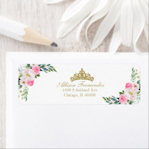 Quinceanera Gouden Tiara Heet Roze Bloem Label