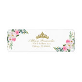 Quinceanera Gouden Tiara Heet Roze Bloem Label (Voorkant)