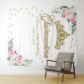 Quinceanera Gouden Tiara Heet Roze Bloemstuk Achte Wandkleed (In Situ (horizontaal))