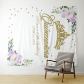 Quinceanera Gouden Tiara Lila Bloemen Achtergrond Wandkleed (In Situ (horizontaal))