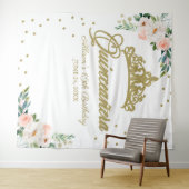 Quinceanera Gouden Tiara Roze Bloemstuk Achtergron Wandkleed (In Situ (horizontaal))