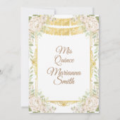 Quinceanera Gouden Witte Rozen Fiesta Mis Quince  Kaart (Achterkant)