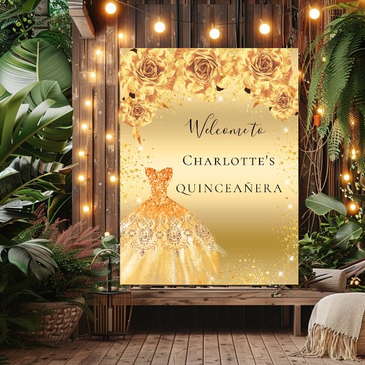 Quinceanera goudglitter jurk welkom poster