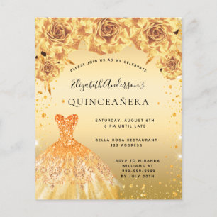 Quinceanera goudjurk voor bloemen flyer