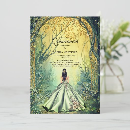 Quinceanera Gown Enchanted Forest Portal Kaart (Staand voorkant)