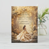 Quinceanera Gown Enchanted Golden Forest Portal Kaart (Staand voorkant)