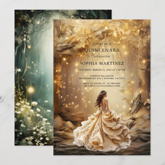 Quinceanera Gown Enchanted Golden Forest Portal Kaart (Voorkant / Achterkant)