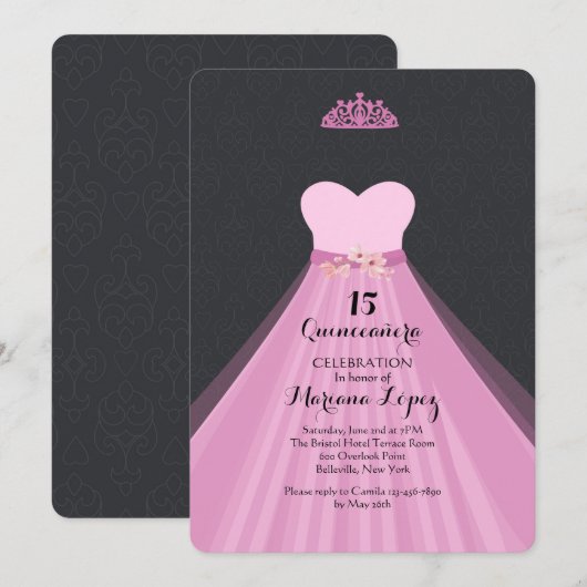 Quinceañera Gown Verjaardagsfeestje Uitnodiging (Voorkant / Achterkant)