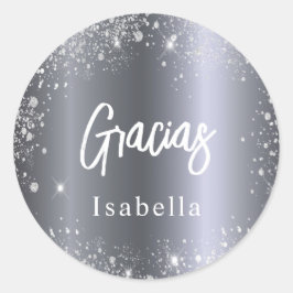 Quinceanera gracias zilverglitter ronde sticker