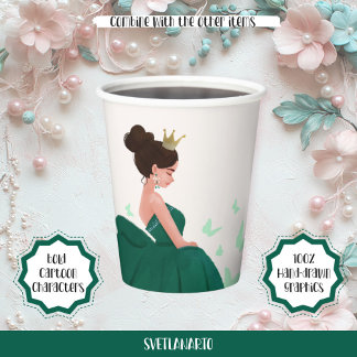 Quinceañera Green Elegant Princess Paper Cup Papieren Bekers