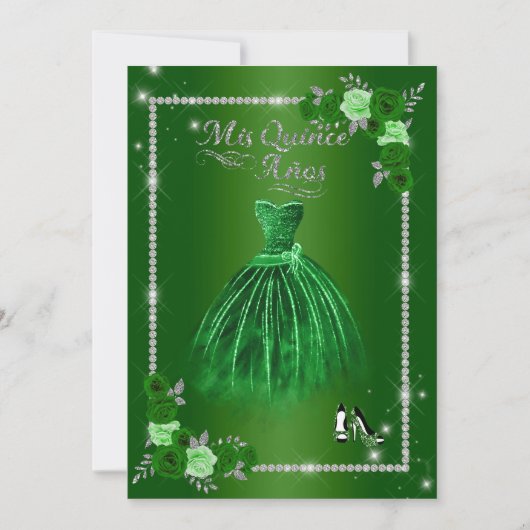 Quinceanera Green en Silver Floral Elegant Kaart (Voorkant)