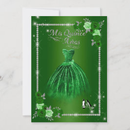 Quinceanera Green en Silver Floral Elegant Kaart