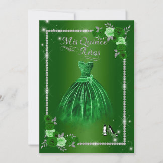 Quinceanera Green en Silver Floral Elegant Kaart