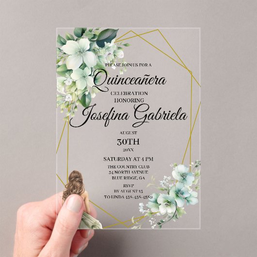Quinceanera green floral acryl uitnodigingen (Insitu (Draagbaar))