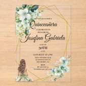 Quinceanera green floral acryl uitnodigingen (Voorkant)