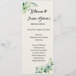 Quinceanera green floral double side program card  programmakaart