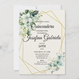 Quinceañera Green floral Invitation Kaart