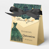 Quinceanera groen goud bloemenjurk dank u bedankdoosjes (Voorkant Zijde)
