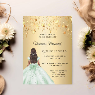 Quinceanera groen goud jurk sterren kaart
