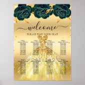 Quinceanera groen gouden jurk bloemen poster (Voorkant)