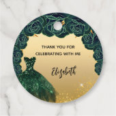 Quinceanera groen gouden jurk Dank je Bedankjes Labels (Achterkant)