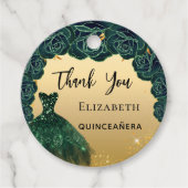 Quinceanera groen gouden jurk Dank je Bedankjes Labels (Voorkant)