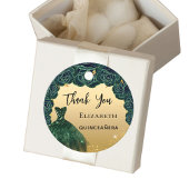 Quinceanera groen gouden jurk Dank je Bedankjes Labels